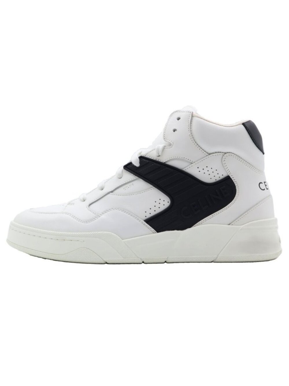 Celine Logo Leather High Cut Sneakers White
